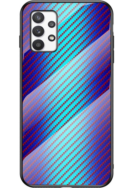 Karbon Fiber Doku Temperli Cam Arka Pc+Tpu Kapak Samsung Galaxy A53 5g-Blue Için Fingerprint Anti-Fingerprint Çizilmeye Dayanıklı Telefon Kasası (Yurt Dışından)