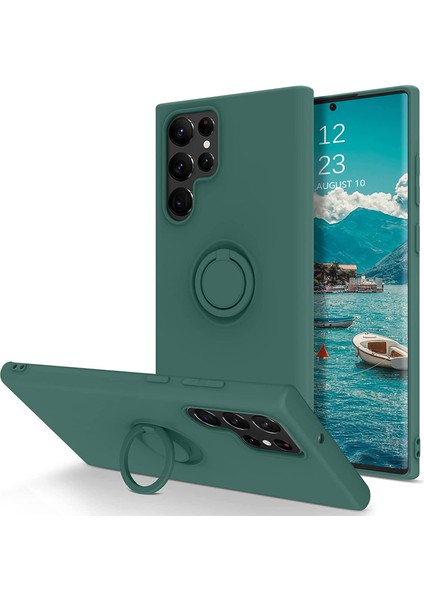 Samsung Galaxy S22 Ultra 5g Parmak Kickstand Tasarım Anti-Slatch Anti-Cratch Seat Renk Sıvı Silikon Cep Telefon Kılıfı Kapak-Blackish Green (Yurt Dışından)
