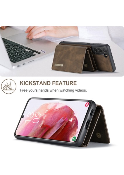 Samsung Galaxy S22 Için 5g Destek Kablosuz Şarj Çıkarılabilir 2-1 Direk Cüzdan Manyetik Telefon Case-Coffee (Yurt Dışından)
