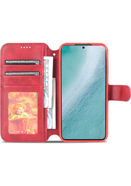 Pu Deri Kılıf Manyetik Toka Cüzdan Şok Emilim Telefon Kapağı Samsung Galaxy S22+5G-KIRMIZI Için Katlanabilir Standlı (Yurt Dışından)