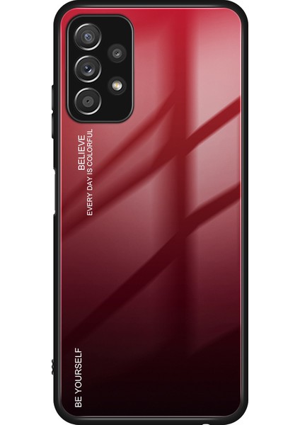 Seashell Digital Gradyan Renk Cam Arka Panel+Tpu Çerçeve Telefon Hibrit Kılıf Samsung Galaxy A32 4g (Ab Versiyonu) -Red/siyah (Yurt Dışından)