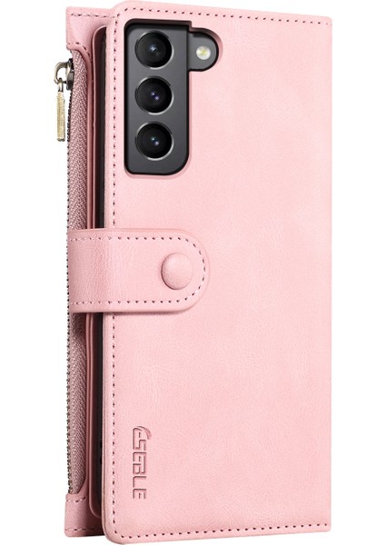 Samsung Galaxy S22+5G Çok Fonksiyonlu Fermuar Cep Cüzdanı Stand Kapağı Şok Geçirmez Telefon Kılıfı Bilek Kayış Pembe (Yurt Dışından)