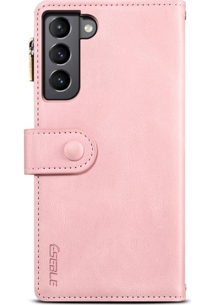 Samsung Galaxy S22+5G Çok Fonksiyonlu Fermuar Cep Cüzdanı Stand Kapağı Şok Geçirmez Telefon Kılıfı Bilek Kayış Pembe (Yurt Dışından)