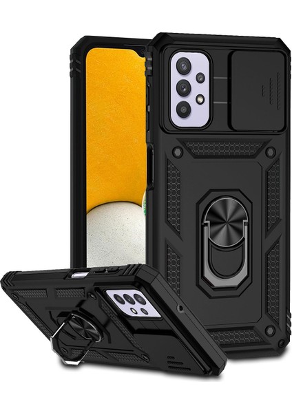 Samsung Galaxy A32 5G/M32 5g Slayt Kamera Koruyucu Yüzük Kickstand Case Pc+Tpu Cep Telefonu Kapak Black (Yurt Dışından)