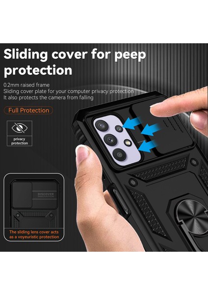 Samsung Galaxy A32 5G/M32 5g Slayt Kamera Koruyucu Yüzük Kickstand Case Pc+Tpu Cep Telefonu Kapak Black (Yurt Dışından)