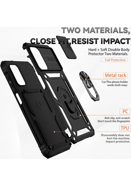 Samsung Galaxy A32 5G/M32 5g Slayt Kamera Koruyucu Yüzük Kickstand Case Pc+Tpu Cep Telefonu Kapak Black (Yurt Dışından)