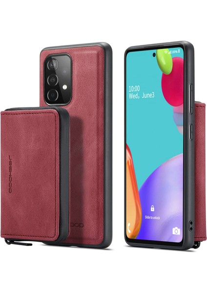 Samsung Galaxy A33 Için 5g Fermuar Cüzdan Kickstand Telefon Kasası Çıkarılabilir Manyetik Emilim Deri Kaplamalı Tpu Kapak-Kırmızı (Yurt Dışından)