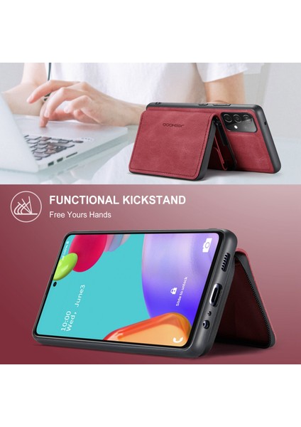 Samsung Galaxy A33 Için 5g Fermuar Cüzdan Kickstand Telefon Kasası Çıkarılabilir Manyetik Emilim Deri Kaplamalı Tpu Kapak-Kırmızı (Yurt Dışından)