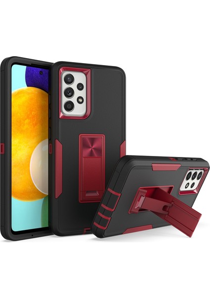 Samsung Galaxy A52 4G/5G/A52S 5g Kickstand Sabit Pc+Araba Montajı Metal Sac Black/wine Red ile Yumuşak Tpu Telefon Kılıfı (Yurt Dışından)