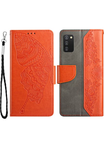 Samsung Galaxy A02S (166.5X75.9X9.2MM) Için Cüzdan Standı Telefon Kasası (166.5X75.9X9.2MM) Şok Geçirmez Pu Deri Örtü Telefon Koruyucu Kelebek Çiçeği Baskılı-Turun (Yurt Dışından)