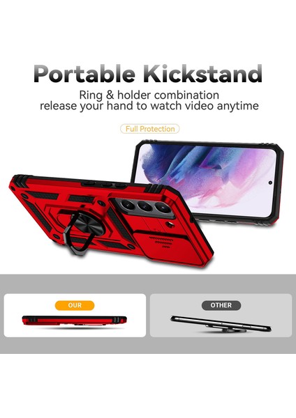 Samsung Galaxy S22+5G Slayt Kamera Koruyucusu Pc+Tpu Hibrid Kılıf Yüzüğü Kickstand Telefon Kapak-Kırmızı (Yurt Dışından)