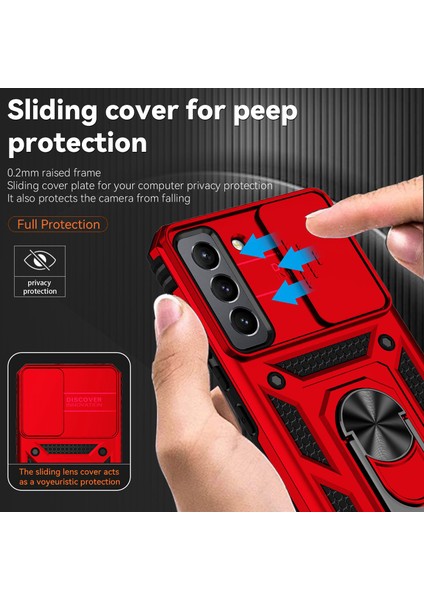 Samsung Galaxy S22+5G Slayt Kamera Koruyucusu Pc+Tpu Hibrid Kılıf Yüzüğü Kickstand Telefon Kapak-Kırmızı (Yurt Dışından)
