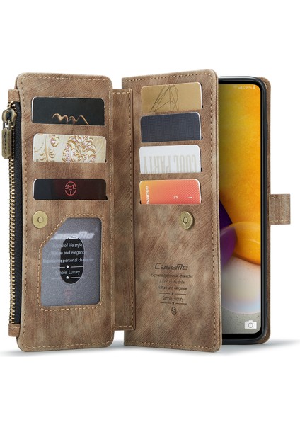 Samsung Galaxy A72 4g/5g C30 Serisi Fermuar Cep Cüzdan Telefon Kapağı Için, Stand Tasarım Pu Deri Telefon Vaka-Kahverengi (Yurt Dışından)