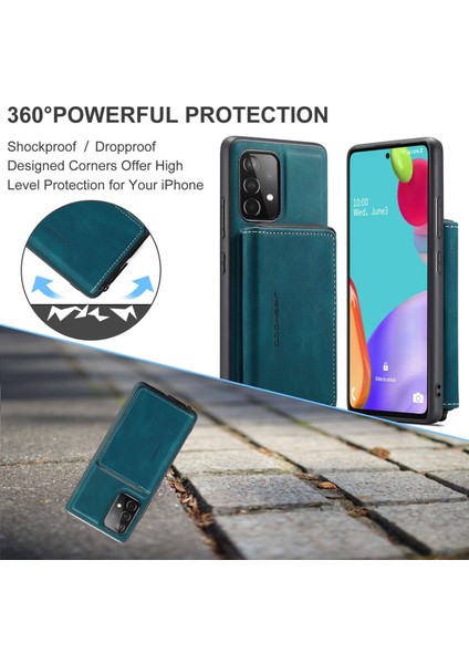 Samsung Galaxy A53 5g Çıkarılabilir Manyetik Fermuar Cüzdan Kasası Kickstand Deri Kaplamalı Tpu Telefon Kapak-Mavi (Yurt Dışından)