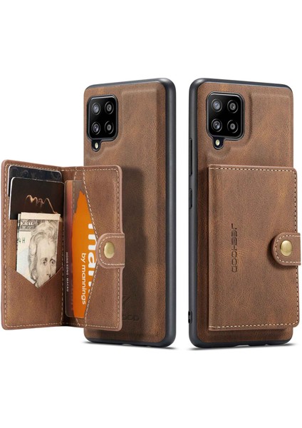 Samsung Galaxy A22 4g (Ab Versiyonu) Çıkarılabilir Cüzdan Deri Kaplamalı Tpu Arka Kapak Kickstand Telefon Vaka-Kahverengi (Yurt Dışından)