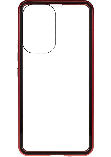 Samsung Galaxy A53 Için 5g Çift Taraflı Temperli Cam+Metal Çerçeve Telefon Kılıfı Tam Kapsam Manyetik Emilim Kapak-Kırmızı (Yurt Dışından)