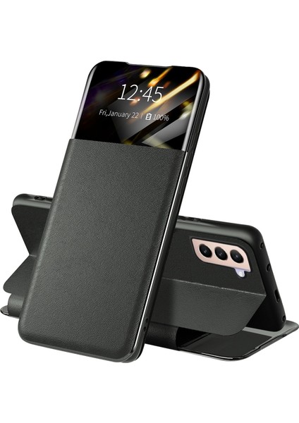 Samsung Galaxy S21 Fe 5g Kart Yuvası Folio Flip Telefon Kılıfı Pu Deri Görünüm Pencere Standı Kapak Black (Yurt Dışından)