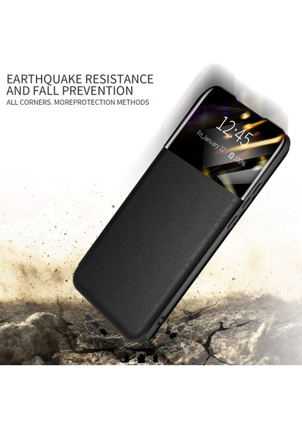 Samsung Galaxy S21 Fe 5g Kart Yuvası Folio Flip Telefon Kılıfı Pu Deri Görünüm Pencere Standı Kapak Black (Yurt Dışından)