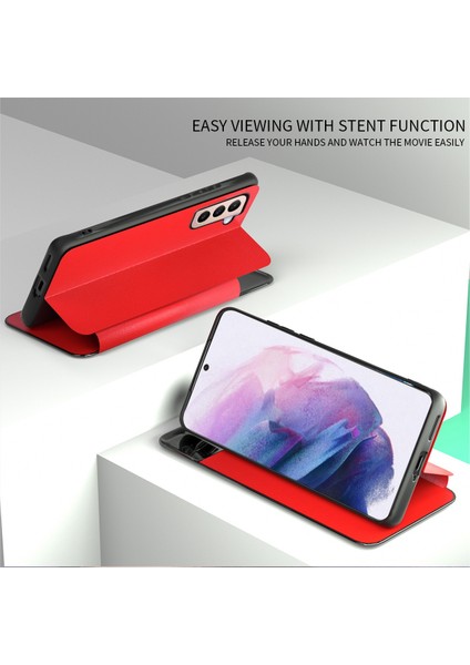Samsung Galaxy S21 Fe 5g Kart Yuvası Folio Flip Telefon Kılıfı Pu Deri Görünüm Pencere Standı Kapak Black (Yurt Dışından)