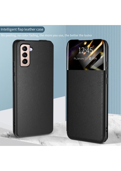 Samsung Galaxy S21 Fe 5g Kart Yuvası Folio Flip Telefon Kılıfı Pu Deri Görünüm Pencere Standı Kapak Black (Yurt Dışından)