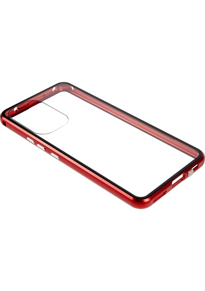 Samsung Galaxy A53 Için 5g Çift Taraflı Temperli Cam+Metal Çerçeve Telefon Kılıfı Tam Kapsam Manyetik Emilim Kapak-Kırmızı (Yurt Dışından)