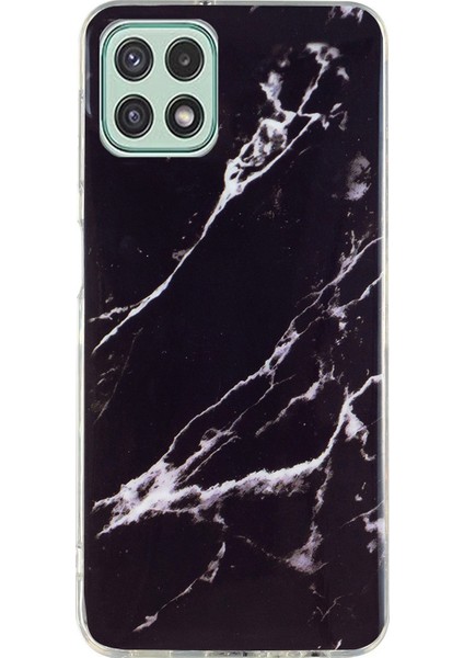 Samsung Galaxy A22 5g (Ab Versiyonu) Yumuşak Tpu Telefon Geri Kapak Imd Mermer Desen Koruyucu Case Black (Yurt Dışından)