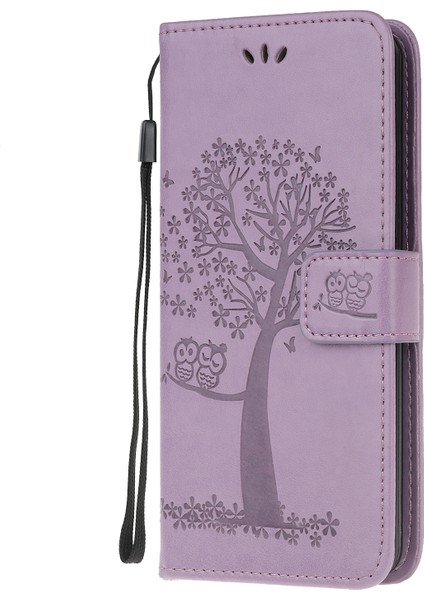 Samsung Galaxy A32 5G/M32 5g-Mor Için Baskı Ağacı Baykuş Deseni Deri Şık Cüzdan Kılıfı (Yurt Dışından)