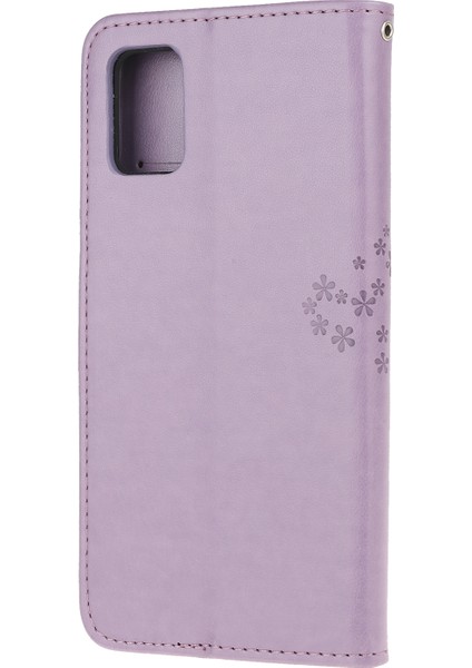 Samsung Galaxy A32 5G/M32 5g-Mor Için Baskı Ağacı Baykuş Deseni Deri Şık Cüzdan Kılıfı (Yurt Dışından)
