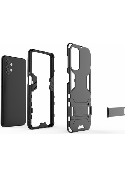 Samsung Galaxy A32 5G/M32 5g-Black Için Görünmez Kickstand ile Plastik+Tpu Hibrit Telefon Kılıfı (Yurt Dışından)