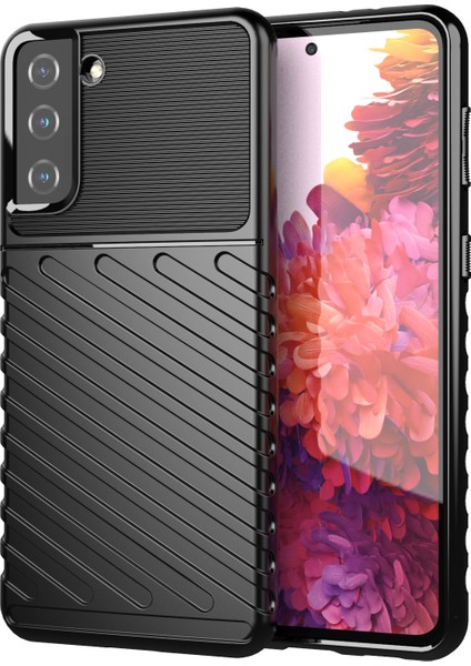 Samsung Galaxy S21 Için Thunder Serisi Twill Texture Yumuşak Tpu Telefon Kabuğu Plus 5g-Black (Yurt Dışından)