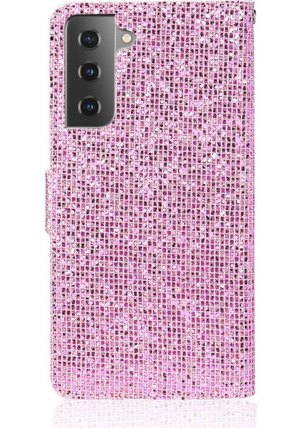 Işıltılı Toz Ekleme Cüzdan Standı Deri Telefon Kapağı Samsung Galaxy S21+5G-ROSE Altın (Yurt Dışından)