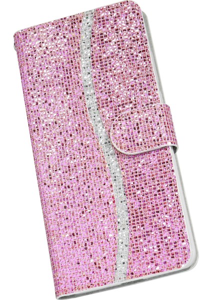 Işıltılı Toz Ekleme Cüzdan Standı Deri Telefon Kapağı Samsung Galaxy S21+5G-ROSE Altın (Yurt Dışından)