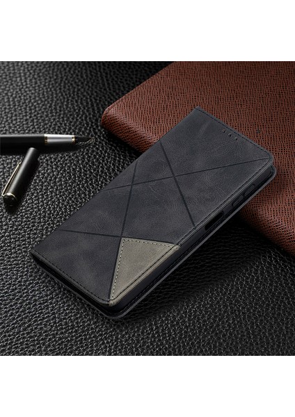 Geometrik Desen Tpu+Pu Deri Kabuk Galaxy A32 5G/M32 5g-Black Için Kart Tutucu ile (Yurt Dışından)