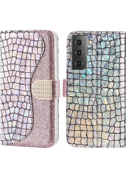 Samsung Galaxy S21 Fe-Rose Altın Için Timsah Deri Deri Cüzdan Kılıfı (Yurt Dışından)