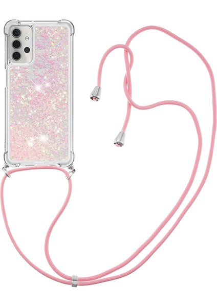 Glitter Pulins Quicksand Tasarım Tpu Telefon Kabuk Kılıfı Samsung Galaxy A32 5G/M32 5g-Pınk Için Ayarlanabilir Omuz Kayışı (Yurt Dışından)