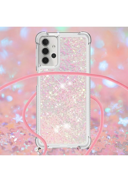 Glitter Pulins Quicksand Tasarım Tpu Telefon Kabuk Kılıfı Samsung Galaxy A32 5G/M32 5g-Pınk Için Ayarlanabilir Omuz Kayışı (Yurt Dışından)