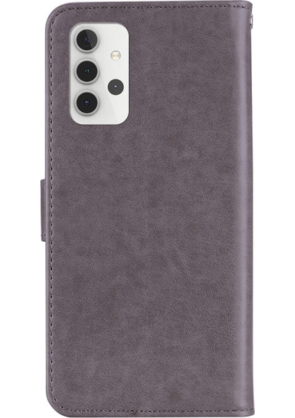 Baykuş Izi Rinestone Dekor Cüzdan Deri Kılıfı Samsung Galaxy A32 5G/M32 5g Stand Kabuk-Grey (Yurt Dışından)
