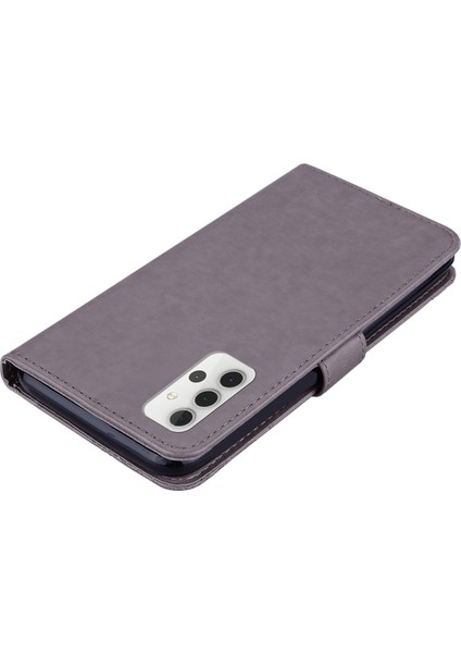 Baykuş Izi Rinestone Dekor Cüzdan Deri Kılıfı Samsung Galaxy A32 5G/M32 5g Stand Kabuk-Grey (Yurt Dışından)