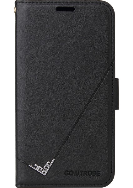 Gq.utrobe Cüzdan Stand Tasarım Deri Kapak Samsung Galaxy S21 Için Metal Dikdörtgen Dekor Plus 5g-Black (Yurt Dışından)