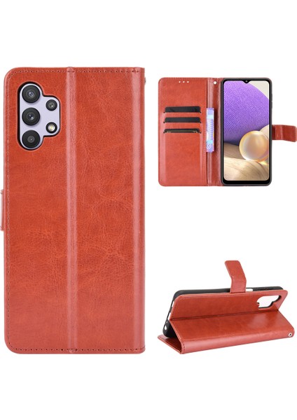 Çılgın At Deri Deri Telefon Cüzdan Stand Kapak Kabuğu Samsung Galaxy A32 5G/M32 5g-Brown (Yurt Dışından)