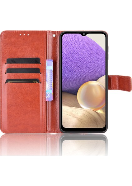 Çılgın At Deri Deri Telefon Cüzdan Stand Kapak Kabuğu Samsung Galaxy A32 5G/M32 5g-Brown (Yurt Dışından)