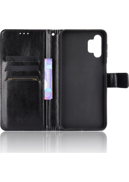 Çılgın At Deri Deri Telefon Cüzdan Stand Kapak Kabuğu Samsung Galaxy A32 5G/M32 5g-Black (Yurt Dışından)