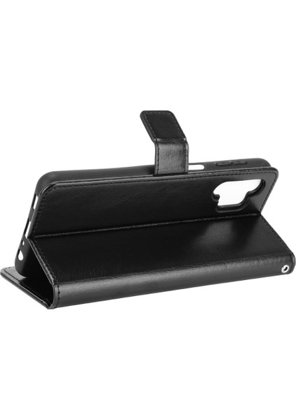 Çılgın At Deri Deri Telefon Cüzdan Stand Kapak Kabuğu Samsung Galaxy A32 5G/M32 5g-Black (Yurt Dışından)