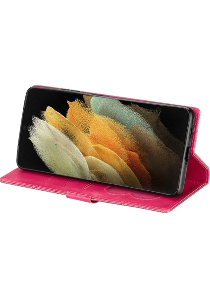 Flash Powder Fermuar Cep Cüzdan Samsung Galaxy S21 Ultra 5g-Rose Için Kayışlı Deri Telefon Kasası (Yurt Dışından)