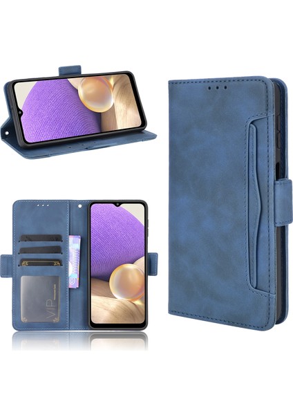 Deri Telefon Cüzdan Tasarım Standı Özellik Koruyucu Kapak Kılıfı Samsung Galaxy A32 5G/M32 5g-Blue Için Çoklu Kart Yuvası (Yurt Dışından)