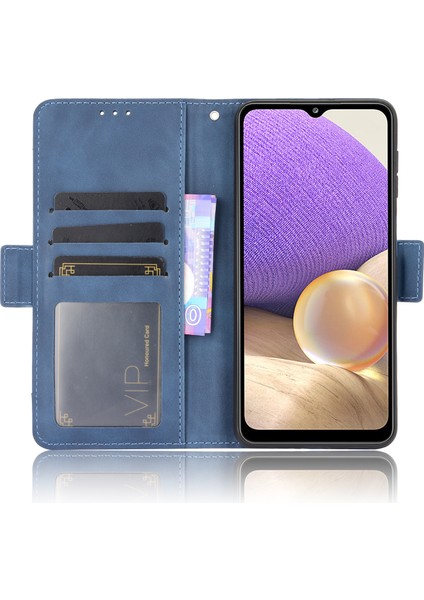 Deri Telefon Cüzdan Tasarım Standı Özellik Koruyucu Kapak Kılıfı Samsung Galaxy A32 5G/M32 5g-Blue Için Çoklu Kart Yuvası (Yurt Dışından)