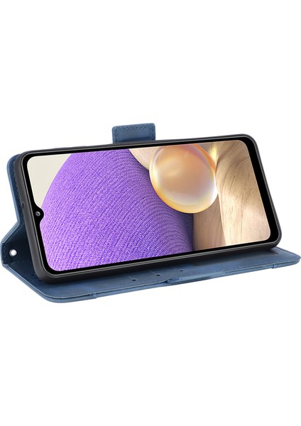 Deri Telefon Cüzdan Tasarım Standı Özellik Koruyucu Kapak Kılıfı Samsung Galaxy A32 5G/M32 5g-Blue Için Çoklu Kart Yuvası (Yurt Dışından)
