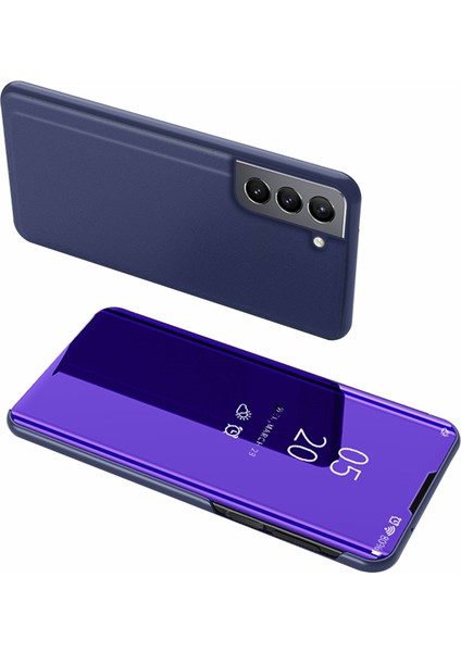 Folio Flip Ayna Yüzey Deri Kaplama Stant Çantası Samsung Galaxy S21 Fe-Dark Mavi Için Görünüm Penceresi (Yurt Dışından)