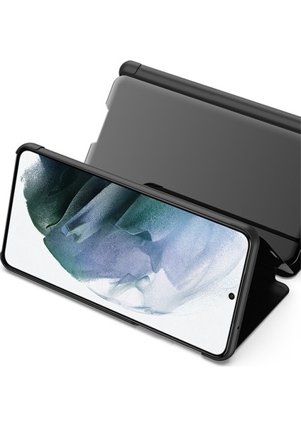 Folio Flip Ayna Yüzey Deri Kaplama Stant Çantası Samsung Galaxy S21 Fe-Dark Mavi Için Görünüm Penceresi (Yurt Dışından)