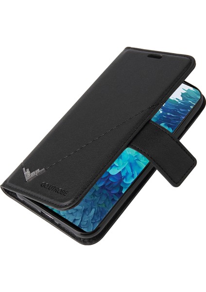 Gq.utrobe Cüzdan Stand Tasarım Deri Kapak Samsung Galaxy S21 Için Metal Dikdörtgen Dekor Plus 5g-Black (Yurt Dışından)